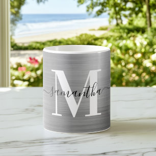 Metal Zilveren Handtekening Monogram Koffiemok