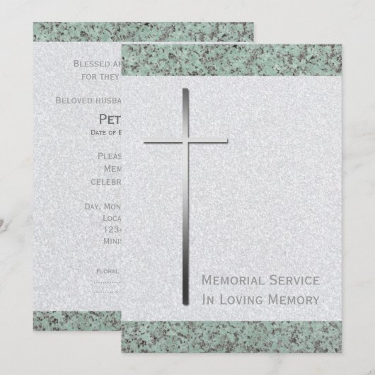 Metale Christelijke Cross Stone 2 Memorial Service Kaart (Voorkant / Achterkant)