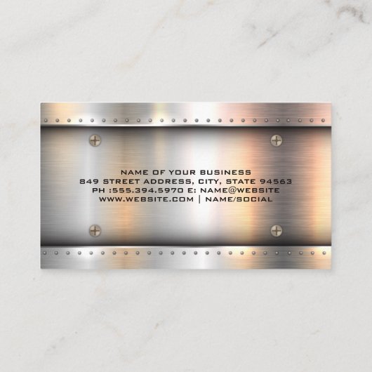 Metalen achtergrond klinknagels en schroeven | ind visitekaartje (Achterkant)