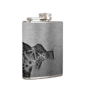 Metalen achtergrond met mechanische schade heupfles (Rechts)