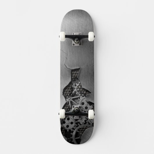 Metalen achtergrond met mechanische schade skateboard (Voorkant)