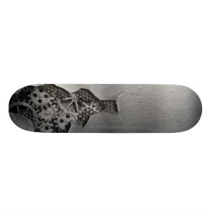 Metalen achtergrond met mechanische schade skateboard