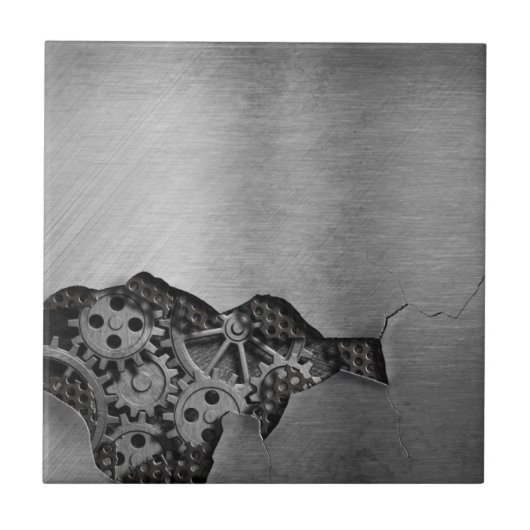 Metalen achtergrond met mechanische schade tegeltje (Voorkant)