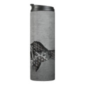 Metalen achtergrond met mechanische schade thermosbeker (Geroteerd rechts)