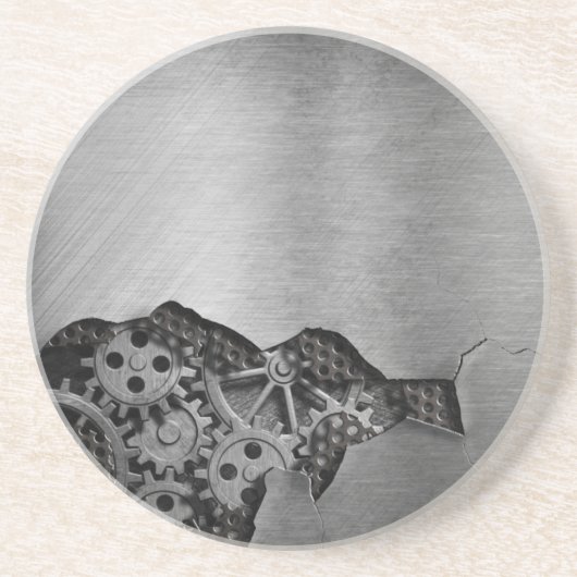 Metalen achtergrond met mechanische schade zandsteen onderzetter (Voorkant)