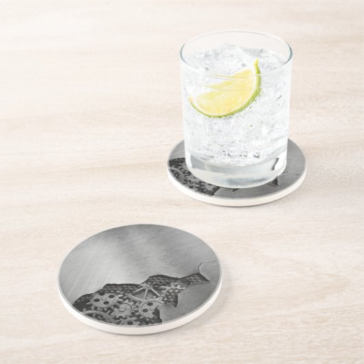 Metalen achtergrond met mechanische schade zandsteen onderzetter (Zijkant)