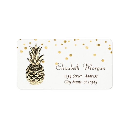 Metalen Ananas,Wit,Nep Goud Folie Confetti Etiket (Voorkant)