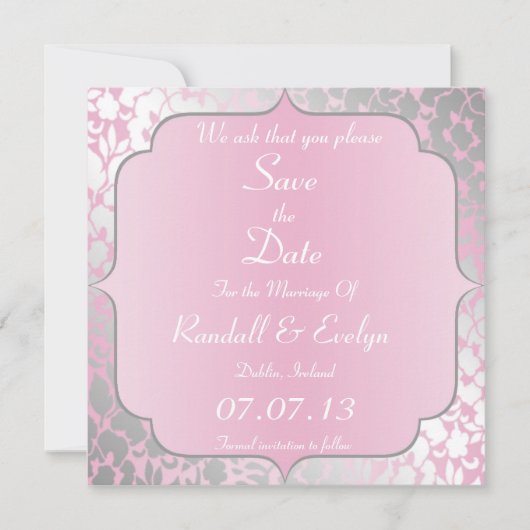Metalen Baby Roze Save The Date Aankondiging (Voorkant)