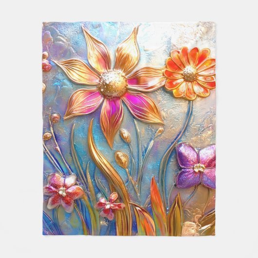 Metalen Bloemen Fleece Deken (Voorkant)