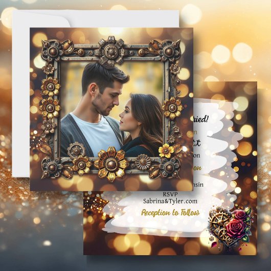 Metalen Bloemen Steampunk Gepersonaliseerde Weddin Kaart