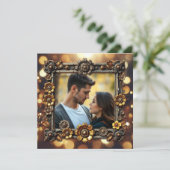 Metalen Bloemen Steampunk Gepersonaliseerde Weddin Kaart (Staand voorkant)