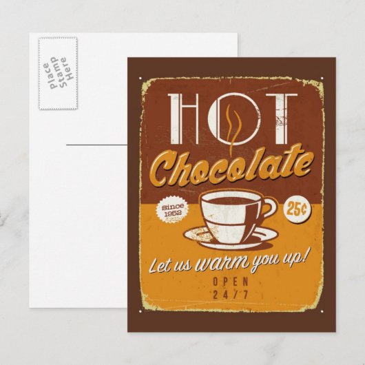 metalen bord - Hot Chocolate Briefkaart (Voorkant / Achterkant)