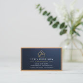 Metalen Bouwconstructie Navy Blauwe Gouden Hout Visitekaartje (Staand voorkant)
