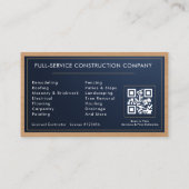 Metalen Bouwconstructie Navy Blauwe Gouden Hout Visitekaartje (Achterkant)