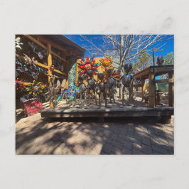 Metalen buitenaardse wezens en bloem sculpturen briefkaart
