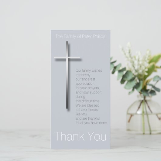 Metalen christelijk kruis rouwkaart bedankje kies  bedankkaart (Staand voorkant)