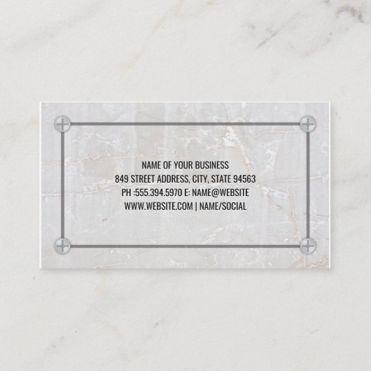Metalen en schroeven van aluminium | Marmer Visitekaartje (Achterkant)