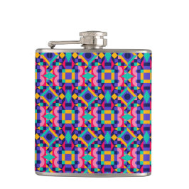 Metalen fles met levendig geometrisch patroon  heupfles