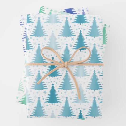Metalen Folie Blauwe Groene dennenbomen Inpakpapier Vel (In situ)