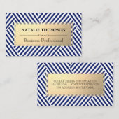 Metalen Frame | Blauw Witte Gestreepte Patroon Visitekaartje (Voorkant / Achterkant)
