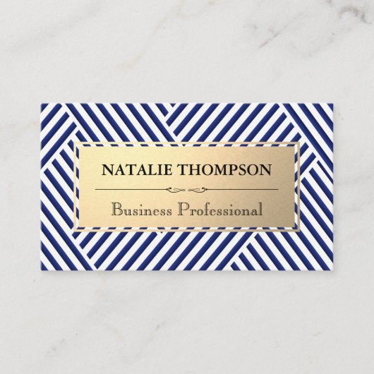 Metalen Frame | Blauw Witte Gestreepte Patroon Visitekaartje (Voorkant)