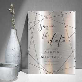 Metalen Geometrische Trouwkaart Zilver/Zwart ID648 Save The Date