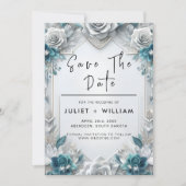 Metalen glam glanzend high-end zilveren bruiloft save the date (Voorkant)