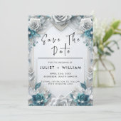 Metalen glam glanzend high-end zilveren bruiloft save the date (Staand voorkant)