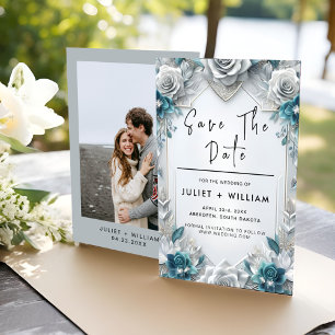 Metalen glam glanzend high-end zilveren bruiloft save the date