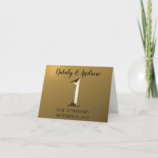Metalen goud eerste huwelijksverjaardag bedankkaart (Voorkant)