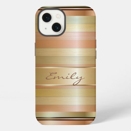 Metalen goud en koperen strepenpatroon monogram iPhone hoesje (Achterkant)