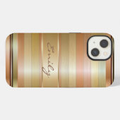 Metalen goud en koperen strepenpatroon monogram iPhone hoesje (Achterkant horizontaal)