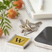 Metalen Gouden Aangepaste Monogram Premium Vierkan Sleutelhanger (Zijkant)
