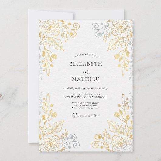 Metalen Gouden Blad Bruiloft Kaart (Voorkant)