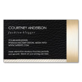 Metalen gouden rand en leer met strepen magnetisch visitekaartje (Voorkant)