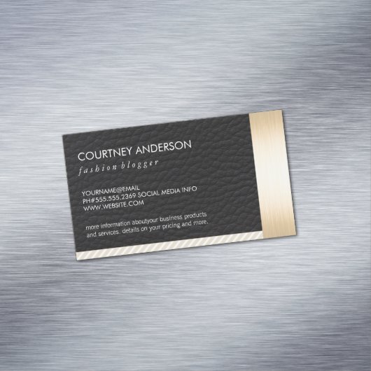 Metalen gouden rand en leer met strepen magnetisch visitekaartje (Voorbeeld)