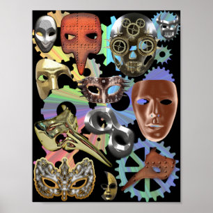 metalen gouden zilveren maskerade steampunkmaskers poster
