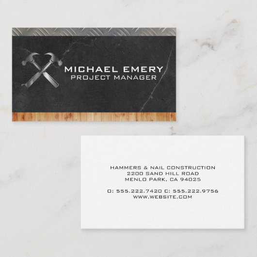 Metalen hamers | Kleur | Hout | Staal Visitekaartje (Voorkant / Achterkant)