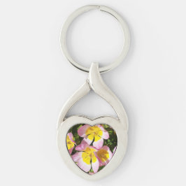 Metalen hoofdring roze en gele bloemen sleutelhanger