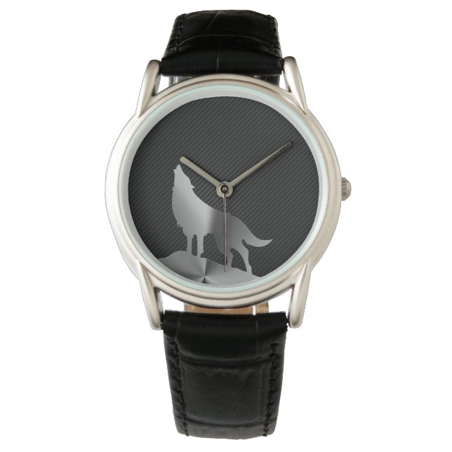 Metalen huilende wolf met koolstofvezel horloge (Voorkant)