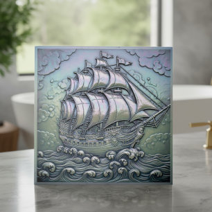 Metalen Iridiserend Zeilschip ID1223 Tegeltje