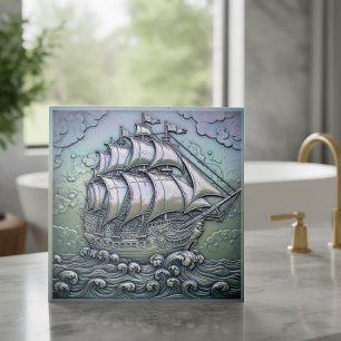 Metalen Iridiserend Zeilschip ID1223 Tegeltje