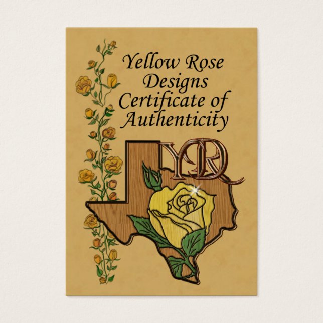 Metalen klei sieraden Certificaat van echtheid Visitekaartjes (Voorkant)