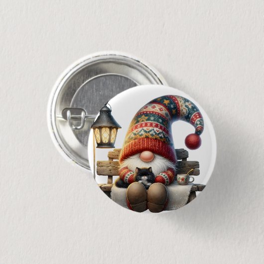 Metalen knoopspeld Winter Kabouter Ronde Button 3,2 Cm (Voorkant /achterkant)