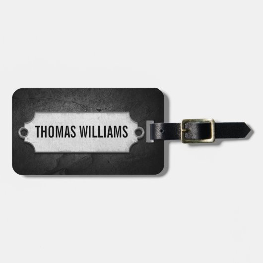 Metalen Label op zwarte leisteen rock Bagagelabel (Voorkant horizontaal)