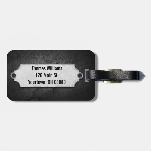 Metalen Label op zwarte leisteen rock Bagagelabel (Achterkant horizontaal)
