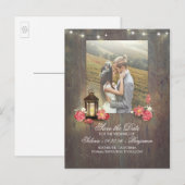 Metalen Lantaarn en Houtfoto Bewaar de Datum Aankondigingskaart (Voorkant / Achterkant)