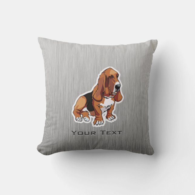 Metalen look; Basset Hound Kussen (Voorkant)