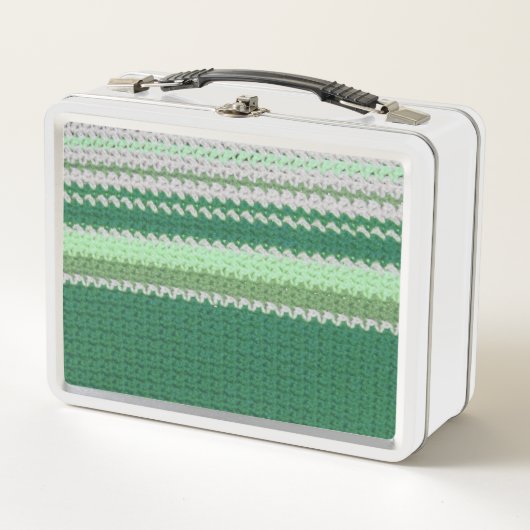 Metalen lunch box - Crochet Green en White Stripe (Voorkant)