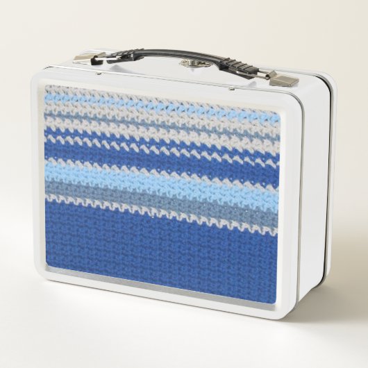 Metalen lunch box - Gehakt in blauw en witte stree (Achterkant)